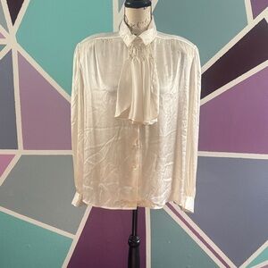 Vintage Cream Blouse with Tie Neck